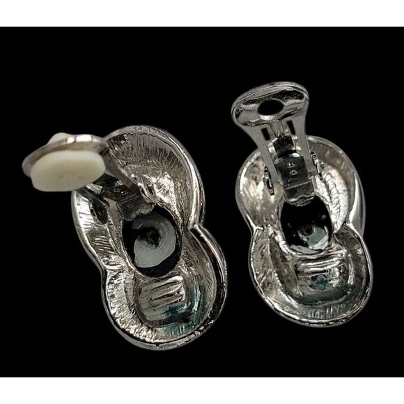 Craft Faux Onyx Clip On Earrings Cats Eye Style Highly Collectible Brand Vintage - Picture 8 of 15